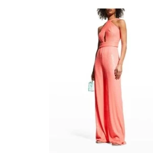 NEW Tadashi Shoji SHO ceris pink cutout halter wide leg sequins jumpsuit 10 - Picture 1 of 9