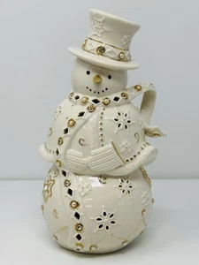 LENOX Florentine & Pearl Lighted Snowman Porcelain Figurine 2015 MINT - Picture 1 of 10
