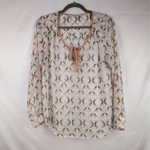 Daniel Rainn Damen Vogel Print Langarm Bluse Oberteil Boho Cottagecore Muster - Bild 1 von 8