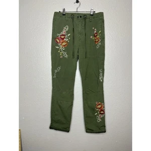 SUNDANCE Olive Green Floral Embroidered Lined Cargo Pants Boho Size 4 - Picture 1 of 10