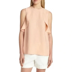 Lafayette 148 NY Top Womens Size Large Harley 100% Silk Pink Ruffle Sleeveless - Picture 1 of 10