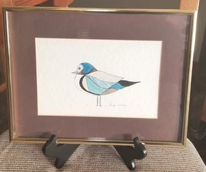 Paige Welch Original Blue Bird Watercolor Painting Signed & Framed 12"×9" Read - Imagen 1 de 11