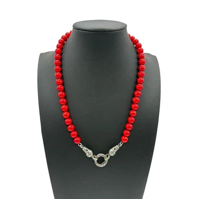 Collar colgante de colección con dije de cuentas de plata esterlina 925 a.C. coral rojo firmado a 16"-18" Foto 1 de 4