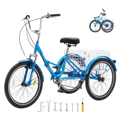 Triciclo plegable para adultos VEVOR 24" 7 velocidades adulto 3 ruedas triciclos acero al carbono azul Foto 1 de 4