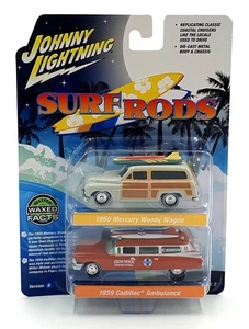 Johnny Lightning 1/64 Scale JLPK022 Surf Rods - Mercury/ Cadillac - Grey/ Orange - Picture 1 of 5