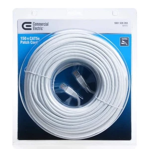 3 PACK of Commercial Electric 150 ft CAT5e Patch Cord 1001 528 283 White NIP 3pk - Picture 1 of 2