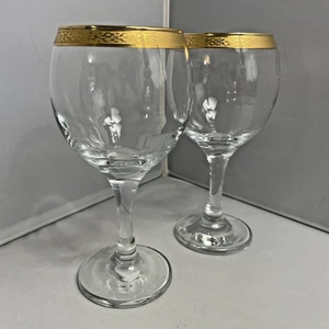 Vintage Pasabahce Versailles Gold Encrusted Rim Crystal Wine Glass 6.25 in - Picture 1 of 10
