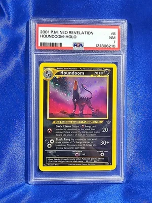 2001 Pokemon Houndoom 8/64 Neo Revelation Holo 💎New Cert PSA 7 NM💎 - Image 1 of 2