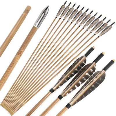 33" Bamboo Arrows 5" Feather Traditional Longbow Recurve Bow Archery Hunting DIY - Image 1 of 4