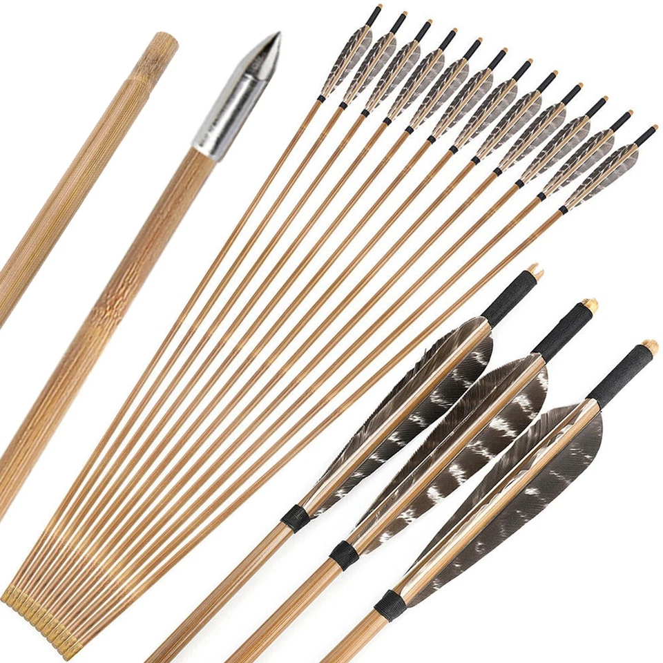 33" Bamboo Arrows 5" Feather Traditional Longbow Recurve Bow Archery Hunting DIY - Image 1 of 4