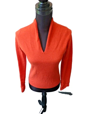 Suéter Cachemira Neiman Marcus Vintage Naranja Cuello en V Talla Pequeña Nuevo con Etiquetas Foto 1 de 4