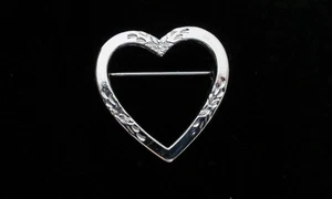 Beau Sterling Silver Floral Etched Heart Brooch Pin - Picture 1 of 5