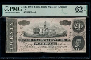 AC T-67 $20 1864 Confederate CSA PMG 62 EPQ uncirculated! - Picture 1 of 2