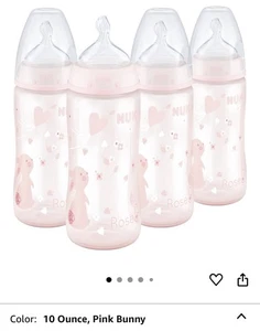 NUK Smooth Flow Anti Colic Baby Bottle, 10 oz, 4 Pack, Pink Bunnies - Picture 1 of 5