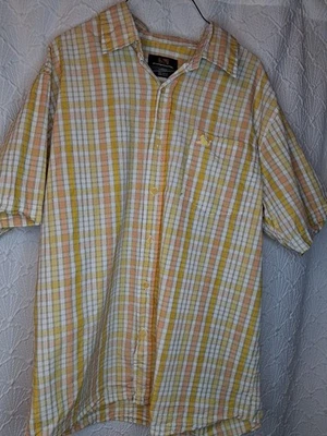 Drunknmunky Mens Button Up Size LARGE Yellow White And Orange  - Image 1 of 4