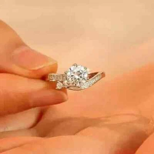 2Ct Round Lab Created Diamond Women's Engagement Ring 14K White Gold Plated - Picture 1 of 7