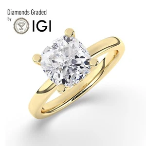 Round Solitaire Hidden Halo 18K Yellow Gold Engagement Ring,3 ct, Lab-grown IGI - Picture 1 of 24