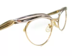 Monturas o gafas de sol vintage rosa con borde de alambre AO ojo de gato 46-20 12K Gf - Imagen 1 de 7