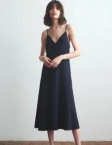 NWT $225 Thakoon A-Line Slip Dress V Neck In Moonight Navy Midi Length Size: 2 - Picture 1 of 9