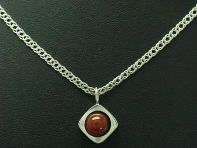 925 Collana IN Argento Sterling & 835 Ciondolo Con Corniola Ricoperto / 23,5 CM - Immagine 1 di 3