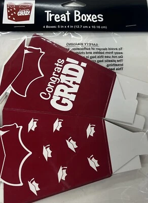Graduation Burgundy Treat Boxes 4 Pack 5" x 4" Paper Grad Tableware Supplies - Image 1 of 2
