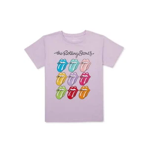 Cute Lilac Girls Rolling Stones Logo Short Sleeve Graphic T-Shirt. Ships Free! - Picture 1 of 2