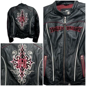 Harley Davidson Barchetta M nero rosso giacca pelle rosso ricamo cuffia usata in ottime condizioni - Foto 1 di 20