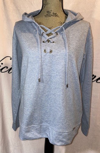 Michael Kors Light Blue Chambray Medium Pull Over Lace Up Hoodie New!