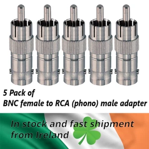 5x BNC female to RCA phono male adapter / connector f/m for CCTV cameras - Afbeelding 1 van 6