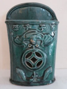 JARDINIERE SUSPENDU POT GLACURE VERTE CHINE CHINESE FLOWER GARDENER GREEN GLAZE  - Picture 1 of 10