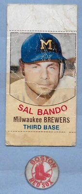 VINTAGE BASEBALL CARD 1977 HOSTESSSAL BANDO #126 & SMALL OLD RED SOX STICKER - Image 1 of 3