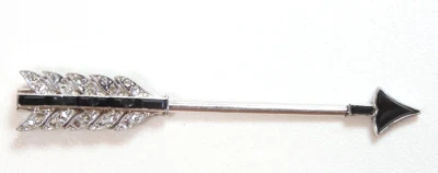 Edwardian Art Deco Black Onyx Diamond Jabot Pin Platinum 17K Rose Gold 1.68x.25" Foto 1 de 4