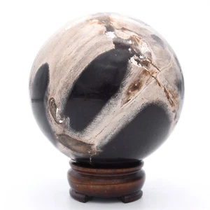 100mm Petrified Fossil Wood Stone Sphere Inc Stand Natural Gemstone Mineral AAA - Bild 1 von 4