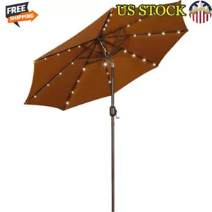 9 ft Solar Umbrella Market Patio 32 LED Lighted Durable Backyard Pool Beach NEW - Picture 1 of 7
