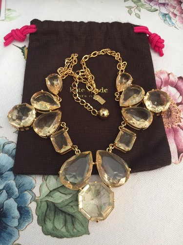 Kate Spade New York COATED SETTING Crystal Jumbo JEWELS CHAMPAGNE NECKLACE EUC