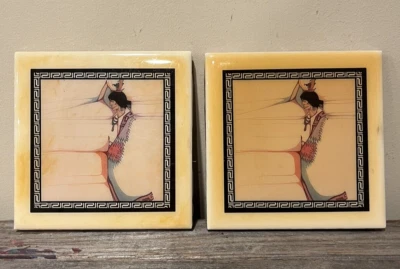 Amado Maurilio Pena 2 Tiles 4.5”x4.5” Hudgins Santa Fe Collection Al Agua - Image 1 of 4