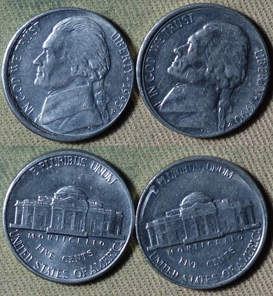 Error:Lot 2 Coins Nickel 1990P;1993P Broadstruck,Partial Tilted Collar IREC2152 - Image 1 of 1