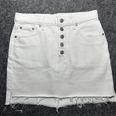 Lucky Brand women's Size 4/27 White Flat Front Raw Hem Denim Short Mini Skirt - Image 1 of 4