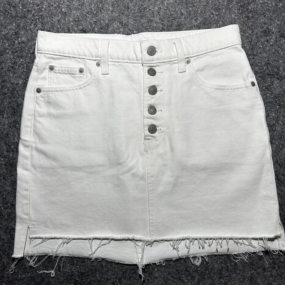 Lucky Brand women's Size 4/27 White Flat Front Raw Hem Denim Short Mini Skirt - Image 1 of 4