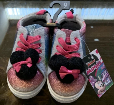 Tênis novo com etiquetas crianças meninas Disney Minnie Mouse arco-íris pom tamanho 9 - Imagem 1 de 4