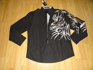 Jeansian Tribal Tattoo Flip Long Sleeve Button-Front Polynesian Shirt  XXL *NWT* - Picture 1 of 3
