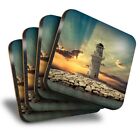 Set of 4 Square Coasters - Lighthouse Ocean  #2742
