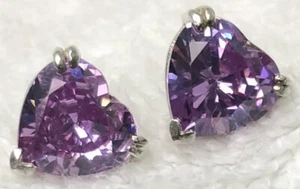 Heart Shaped Purple Cz Silver Stud Earrings - Picture 1 of 7