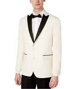 Ryan Seacrest Mens Dinner Two Button Blazer Jacket, Off-White, 40 Long