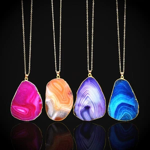 Edle Lange Kette Naturstein Quarzstein Mineral Halskette Anhänger Lila Amethyst - Bild 1 von 2