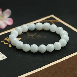 Pulsera de cuentas redondas de jadeíta natural de jade blanco elegante joyería de calidad de lujo - Imagen 1 de 7