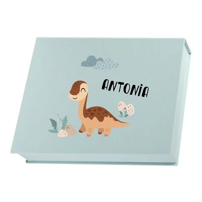 Personalisierte Erinnerungsbox aus Leinen | Motiv Dino - Bild 1 von 3