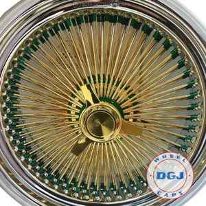 DGJ 20x8 Standard 150 Spokes with Gold & Candy Green Lowrider Wire Wheel Rims - Picture 1 of 4