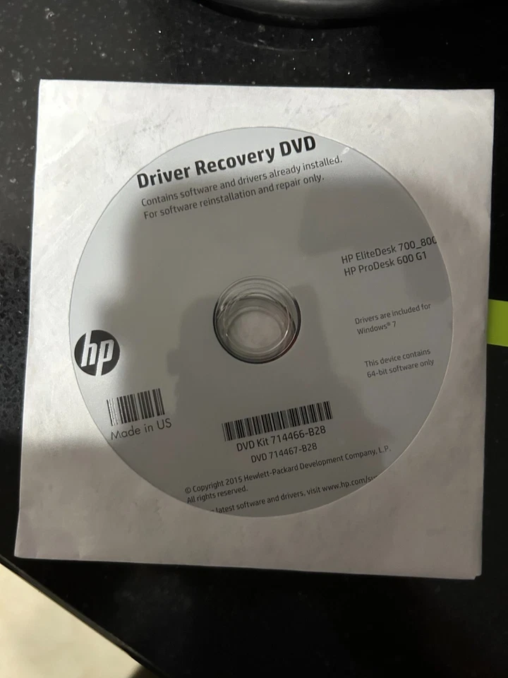 hp driver recovery dvd 714466-b28 HP Elitedesk 700 800 Prodesk 600 G1 Windows 7 - Image 1 of 1