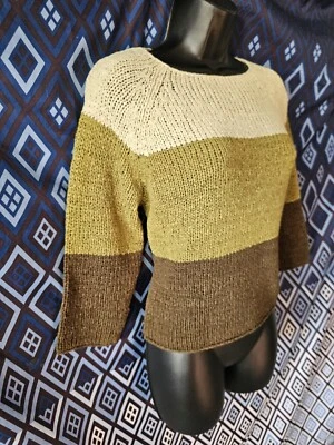 Norton Petites Mcnaughton PM Pullover Sweater Green Striped Chest 38" Length 19" - Image 1 of 4